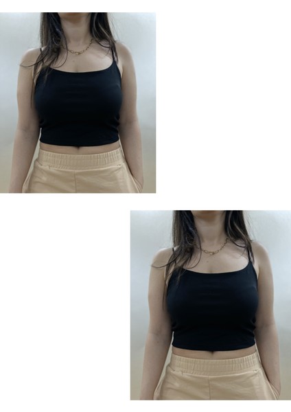 Kadın Pamuklu Crop Top Askılı Büstiyer 2 Adet Beyaz