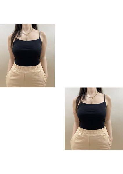 Kadın Pamuklu Crop Top Askılı Büstiyer 2 Adet Beyaz