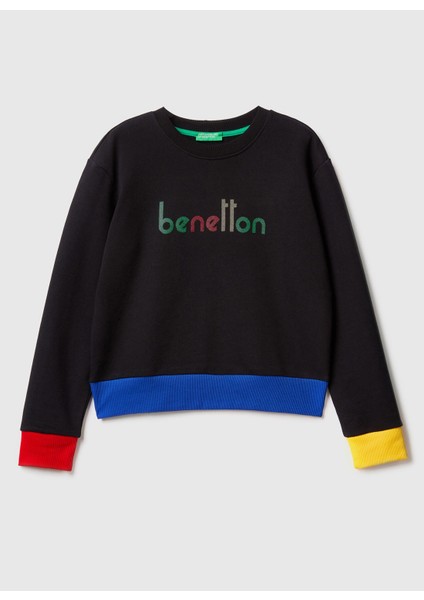 Bisiklet Yaka Baskılı Siyah Kadın Sweatshırt 3J68D103O fırsatları