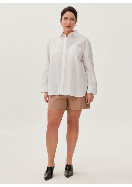 Geniş Fit Gömlek Yaka Beyaz Kadın Gömlek Adısson