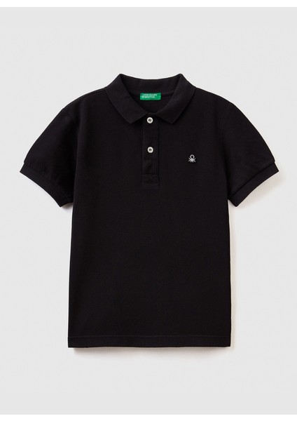 Düz Siyah Erkek Çocuk Polo T-Shirt 3089C300Q