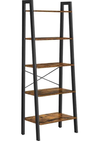 Ayaklı Raf, Kitaplık, 5 Raflı, Metal Iskeletli, Kolay Montaj, Oturma Odası, Yatak Odası, Muk Için, 56 x 34 x 172 cm (U x G x Y), Vintage Kahverengi-Siyah Lls45 x