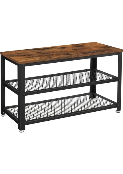 Ayakkabı Tezgahı, 2 Raflı Ayakkabılık, Ayakkabı Saklama Yeri, 73 x 30 x 45 cm , Giriş Alanı Için, Koridor, Oturma Odası, Metal Çerçeve, Endüstriyel Tasarım, Eski Kahverengi-Siyah Lbs73 x