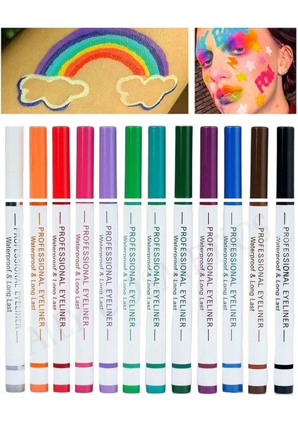 12'Li Renkli Eyeliner & Pen 12 Color Eyeliner