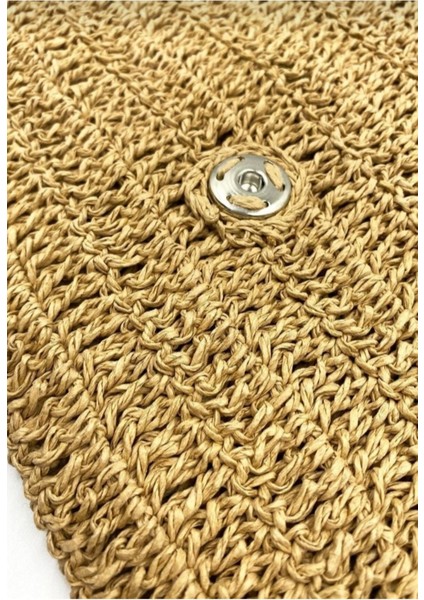 Osee Hasır Çanta Rafya Örgü Portföy Clutch Çanta Bej