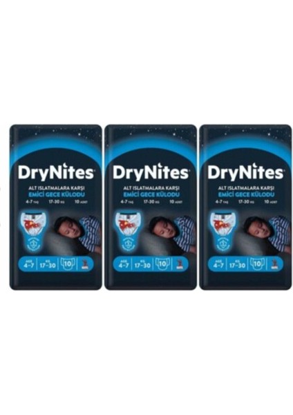 Drynites Erkek Emici Gece Külodu 4-7 Yaş 17-30 kg 10LU 3 Paket