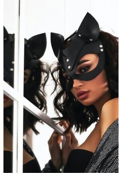 Aysilce Çapraz Kelepçe Maske ve Kırbaç Harnes Aksesuar Set