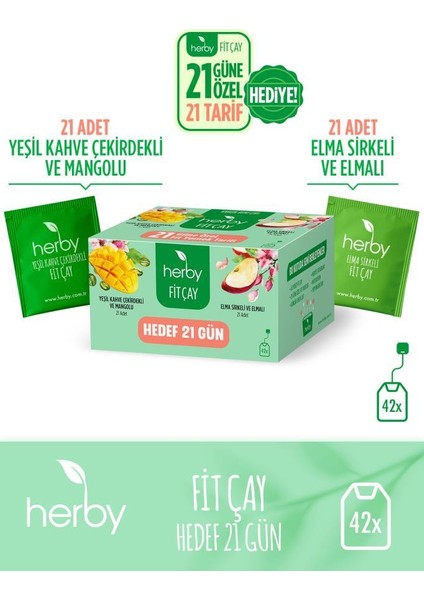 Fit Çay Hedef 21 Gün Yeşil Kahve Çekirdekli Mangolu ve Elma Sirkeli Elmalı Form Bitki Çayı