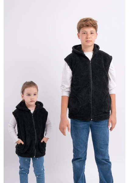 Sweet's Collection Unisex Genç Çocuk Kapüşonlu Welsoft Peluş Yelek