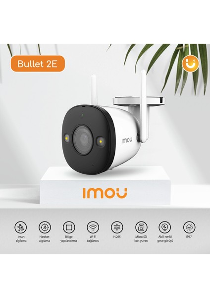 IMOU Bullet 2E Dış Ortam Akıllı WiFi Kamera/4MP-Renkli Gece Görüşü-Hareket ve İnsan Algılama-Caydırıcı LED-IP67-SD Kart Desteği-ONVIF-Bulut(IPC-F42FP)