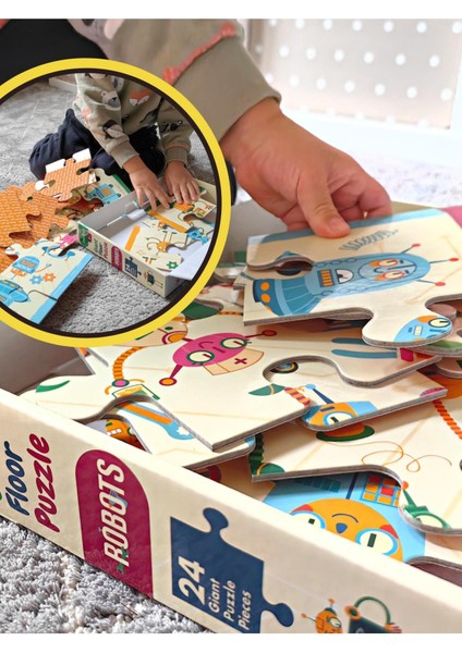 Dev Robotlar Puzzle | Jumbo Yer Puzzle | Robots 24 Parça Robotlar indirimleri
