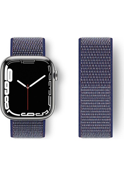 Apple Watch 45MM Hasırlı Cırtcırtlı Kordon - Lacivert
