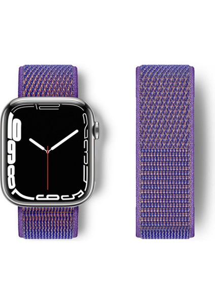 Apple Watch 45MM Hasırlı Cırtcırtlı Kordon - Lila