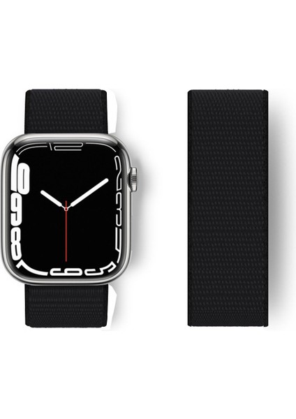 Apple Watch 45MM Hasırlı Cırtcırtlı Kordon - Siyah