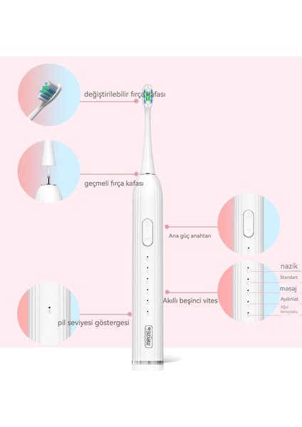 Ev Su Geçirmez Akıllı USB Şarj Edilebilir Ultrasonik Beyazlatma Elektrikli Diş Fırçası (Yurt Dışından)
