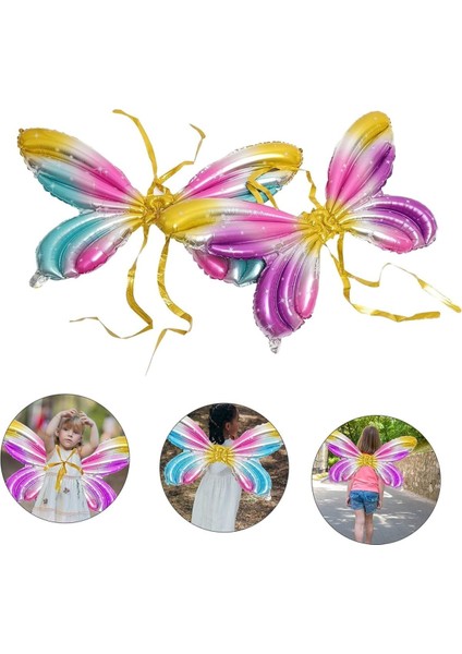 Gökkuşağı Renk Melek Kanadı Folyo Balon Ve Rakam Folyo Balon Seti Yaş 3 indirimleri