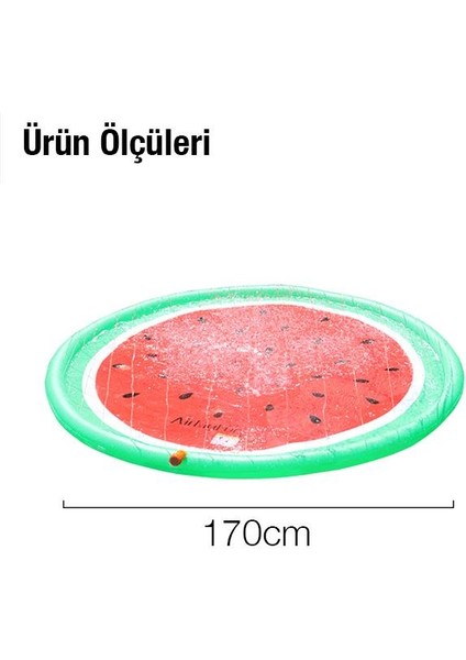 170X170 cm Ultra Geniş Çocuklar Için Yuvarlak Su Matı, Fışkıyeli Oyun Havuzu, Serinletici Su Matı