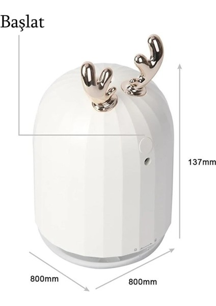 Geyikli Led Işıklı Hava Nemlendirici Buhar Makinesi Lovely Humidifier