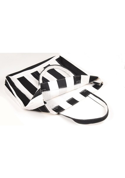 Kadın Kanvas 2 Cepli Günlük Renkli Plaj Omuz Çantası Siyah modelleri