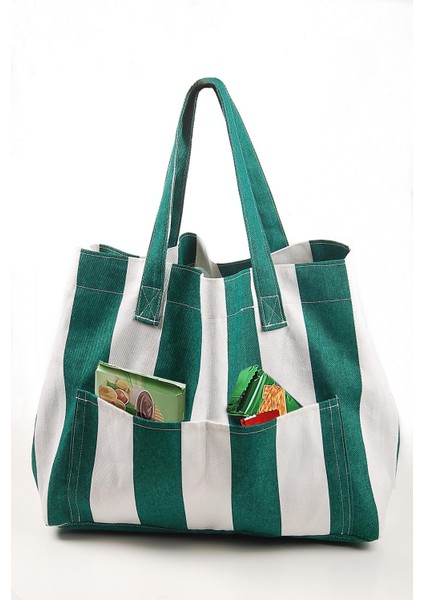 Kadın Kanvas 2 Cepli Günlük Renkli Plaj Omuz Çantası Yeşil fırsatları