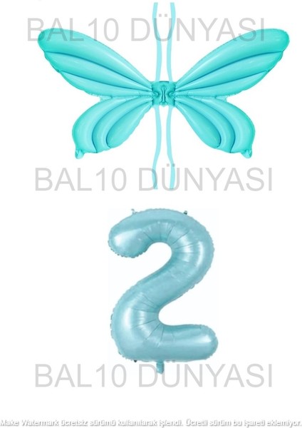 Mavi Renk Melek Kanadı Folyo Balon ve Rakam Folyo Balon Seti Yaş 2 fiyatları
