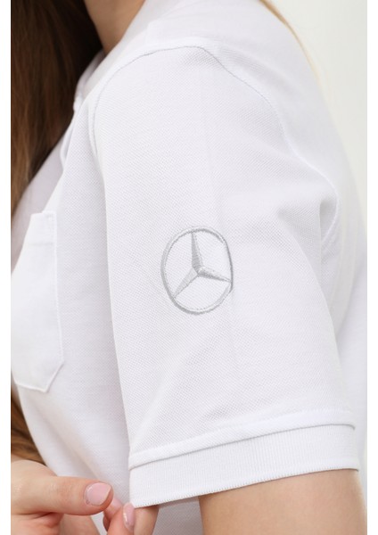 Kadın Polo Yaka Tişört Mercedes Logolu Pamuk Beyaz modelleri
