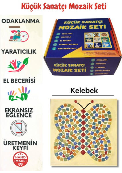 Çocuk Mozaik Seti-Dikkat ve El Becerisi Geliştirici Sanatsal Eğitici Oyuncak - Kelebek
