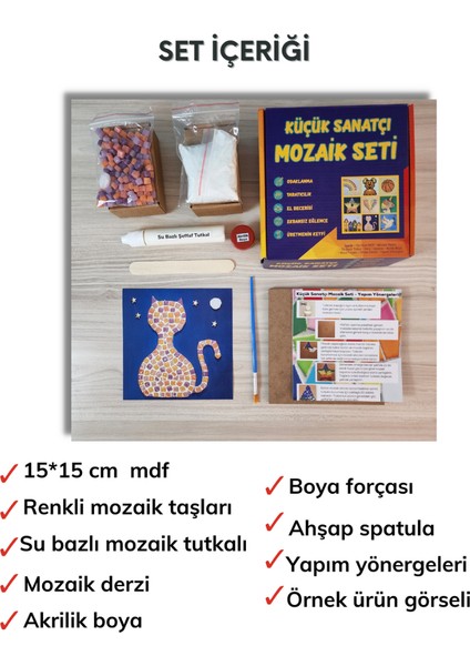 Çocuk Mozaik Seti-Dikkat ve El Becerisi Geliştirici Sanatsal Eğitici Oyuncak - Kedi fiyatları
