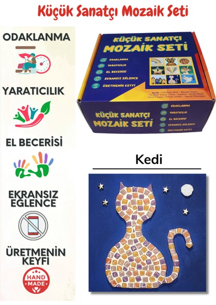 Çocuk Mozaik Seti-Dikkat ve El Becerisi Geliştirici Sanatsal Eğitici Oyuncak - Kedi modelleri