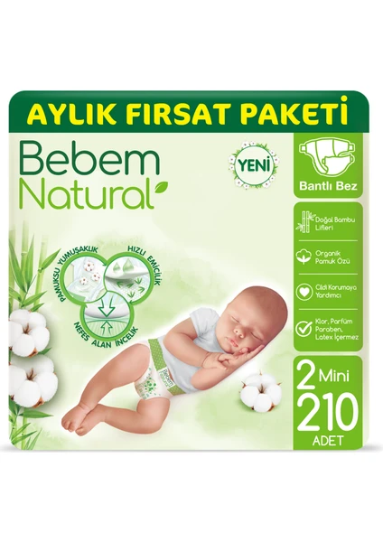 Bebem Natural Bebek Bezi 2 Beden Mini Aylık Fırsat Paketi 210 Adet