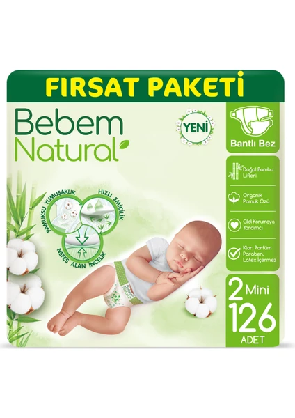 Bebem Natural Bebek Bezi 2 Beden Mini Fırsat Paketi 126 Adet