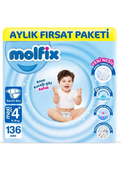 Bebek Bezi 4+ Beden Maxi Plus Aylık Fırsat Paketi 136 Adet