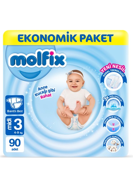 Bebek Bezi 3 Beden Midi Ekonomik Paket 90 Adet