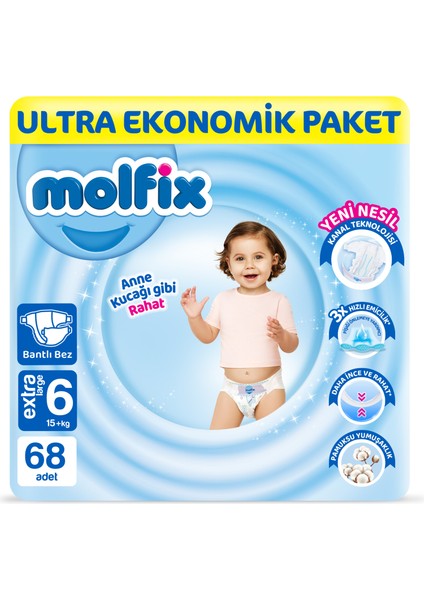 Bebek Bezi 6 Beden Extra Large Ultra Ekonomik Paket 68 Adet