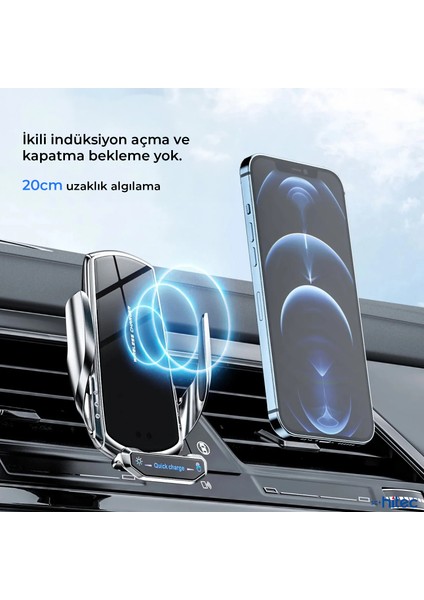 Q9 15W Sensörlü Araç Içi Kablosuz Hızlı Şarj Aleti ve Telefon Tutucu modelleri