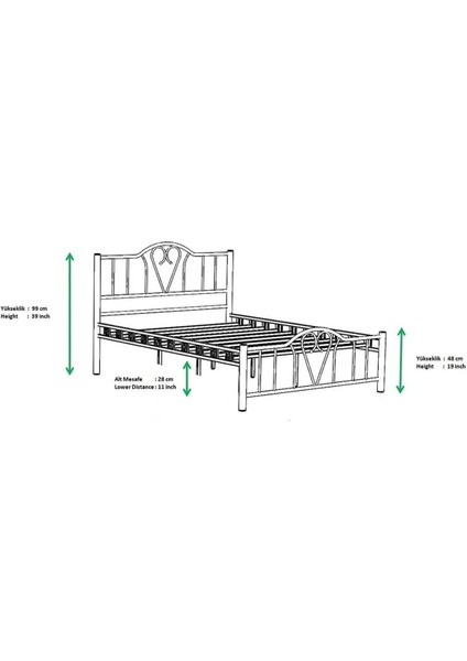 Orkide Çift Kişilik Başlıklı Yatak Odası Ferforje Metal Bordo Karyola 150X200