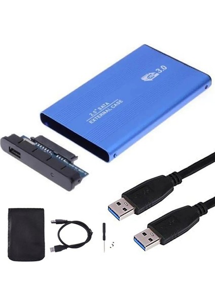 2126 2.5 Inç Usb 3.0 Sata Harddisk Hdd Kutusu 5 Gbps + Kılıf - Mavi Aluminyum