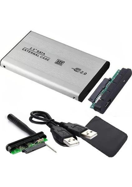 2001s 2.5" USB Harici SSD Harddisk HDD Kutusu Sata Hard Disk Harici - Kılıflı - Gümüş