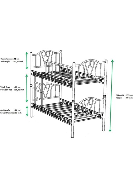 Orkide Genç Çocuk Odası Metal Ranza ve Karyola 90X200 Yatak Ölçülü