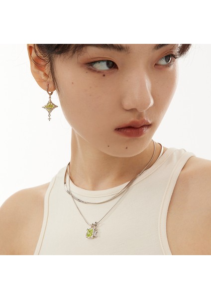 Aurora Yeşil Pırıltılı Serisi Kolye Çift Yığın Köprücük Zinciri (Yurt Dışından) modelleri