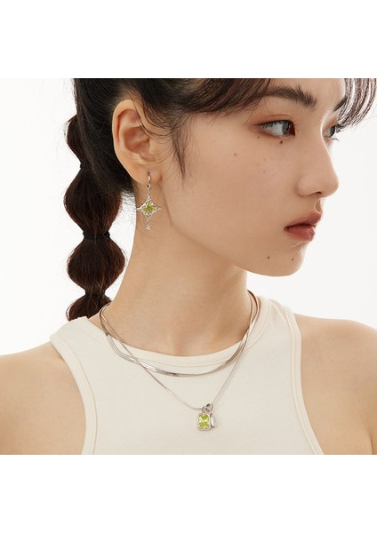 Aurora Yeşil Pırıltılı Serisi Kolye Çift Yığın Köprücük Zinciri (Yurt Dışından) fırsatları