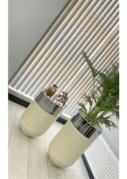 Dekoratif Krom Darbuka Beyaz Saksı 70CM + Sehpa 60CM Ikili Set fiyatları