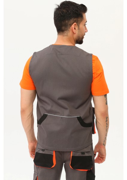 Iş Yeleği Lizbon Model Çok Cepli Harman Kumaş Füme indirimleri