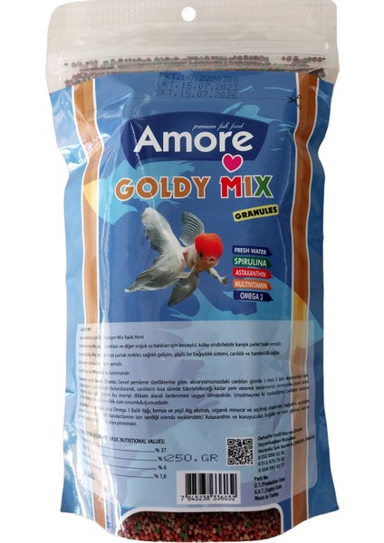 Goldy Mix Japon Balık Yemi 250GR %37 Protein Granules Doğal Spirulina Vitamin ve Omega3