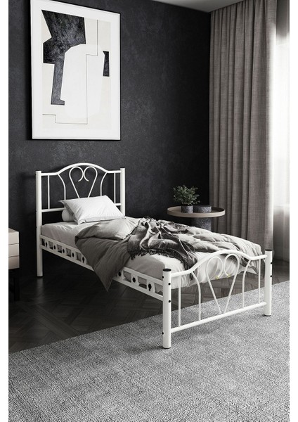 Orkide Tek Kişilik Ferforje Tarz Beyaz Metal Karyola 100X200