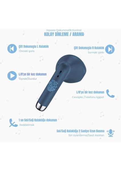 Usams -IA04 Ios/android Uyumlu Bt5.0 Tws Bluetooth Kulaklık-Mavi