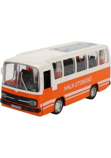 Sesli ve Işıklı Çek-Bırak Nostaljik Halk Otobüsü 15 cm - Turuncu