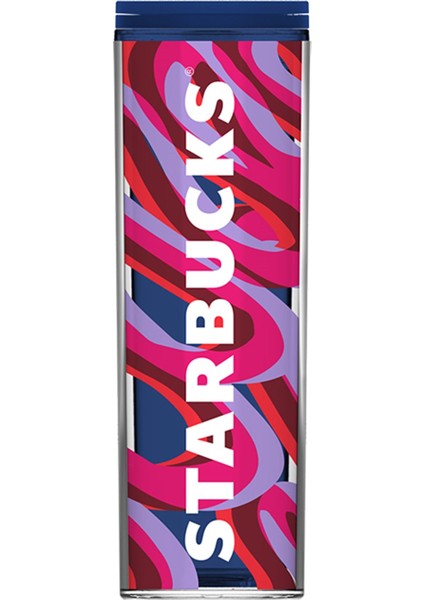 Starbucks® Lacivert Pembe Desenli Plastik Termos - 473 ml - 11148818