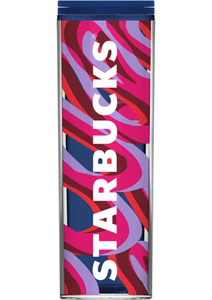 Starbucks® Lacivert Pembe Desenli Plastik Termos - 473 ml - 11148818