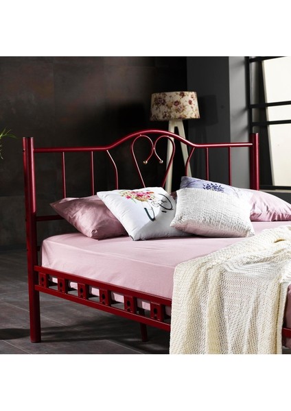 Orkide Tek Kişilik Ferforje Tarz Bordo Metal Karyola 100X200